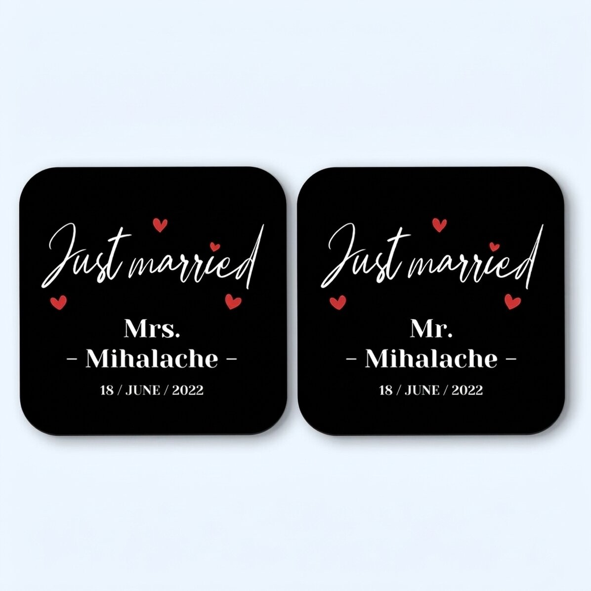 Sada 2 podtácků s vlastním textem – Just Married