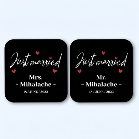 Sada 2 podtácků s vlastním textem – Just Married