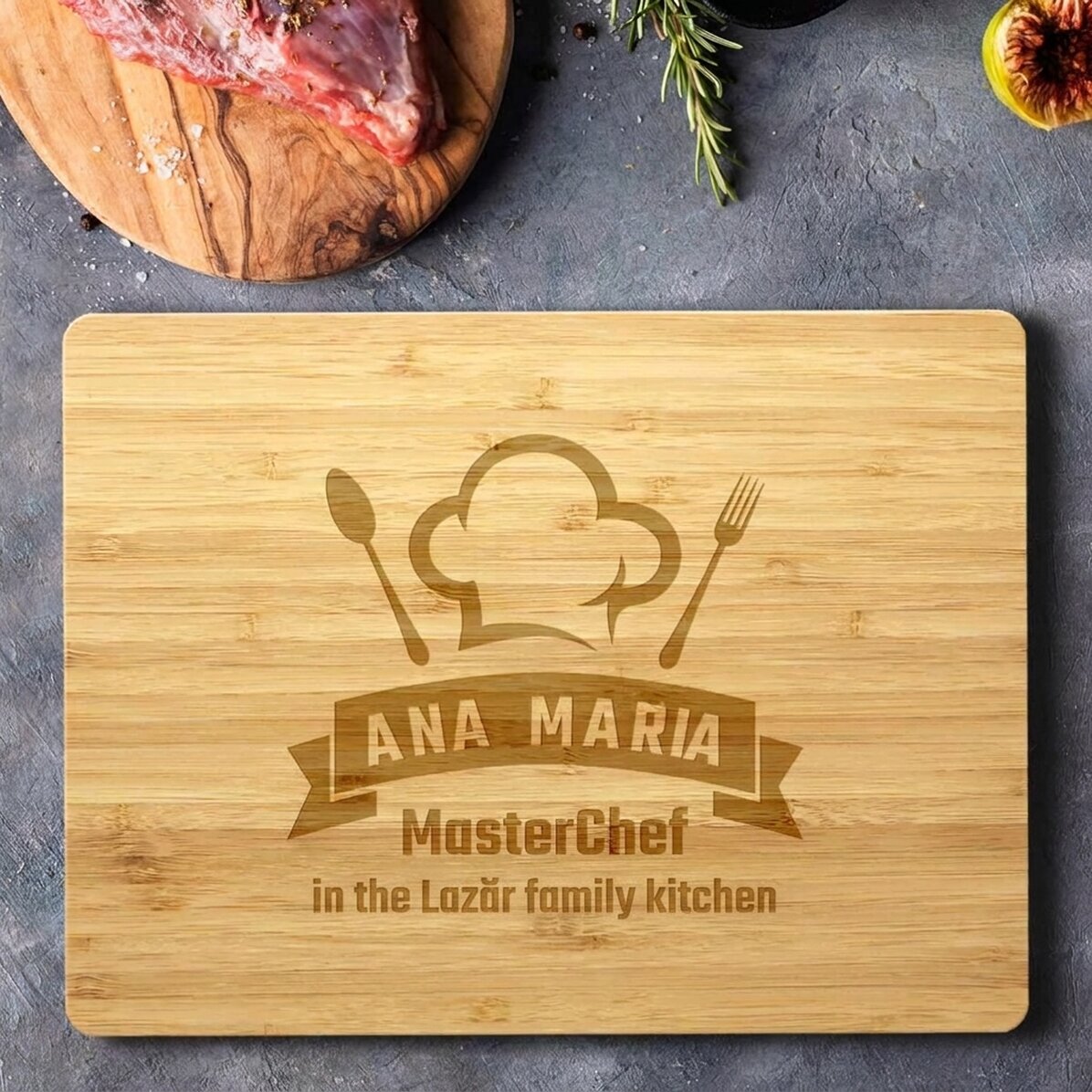 Obdélníkový bambusový sekáček s vlastním textem – MasterChef