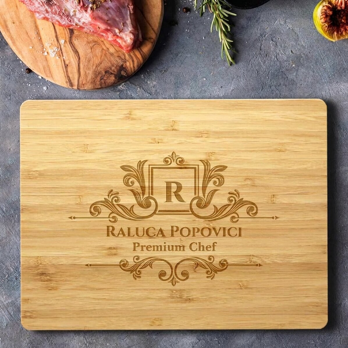 Rectangular bamboo chopping board personalised with text - Premium Chef