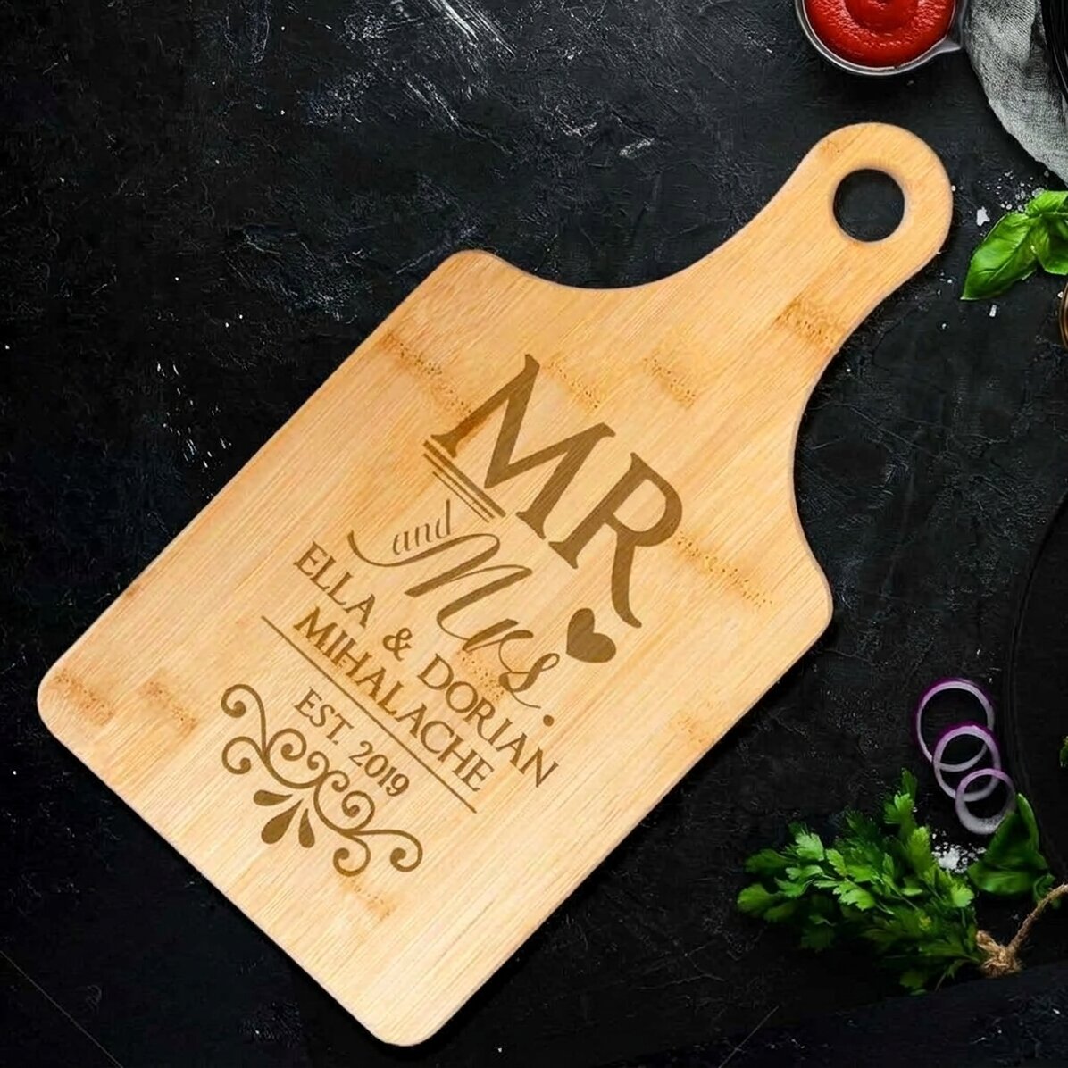 Personalizované bambusové prkénko – Mr & Mrs