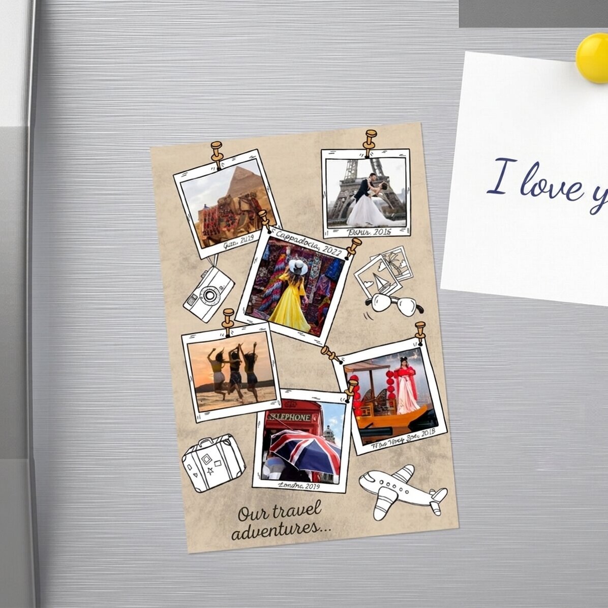 Magnet 10 × 15 cm s 6 fotografiemi a textem – Vzpomínky z dovolené