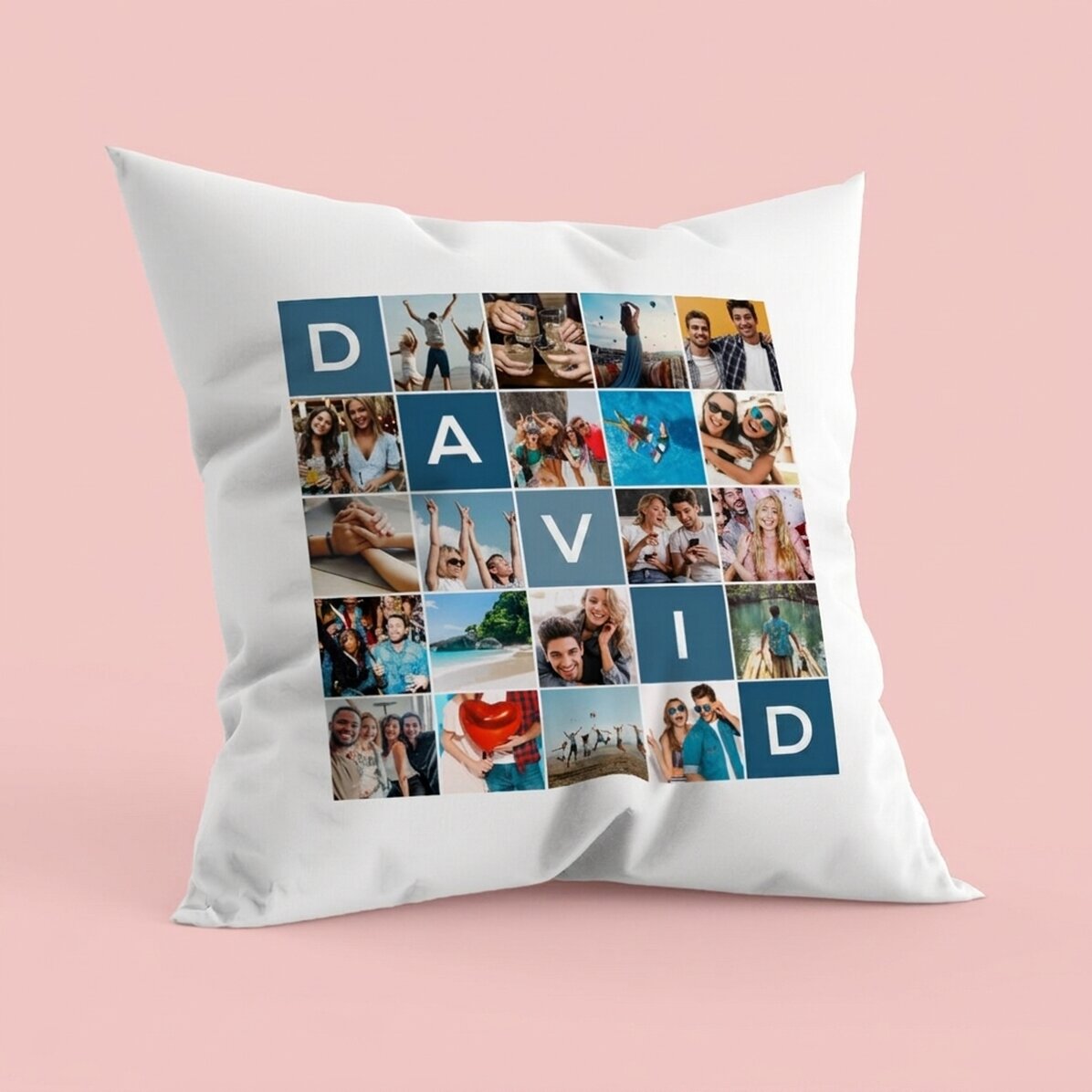 Personalizovaný polštář s 20 fotografiemi a jménem o 5 písmenech