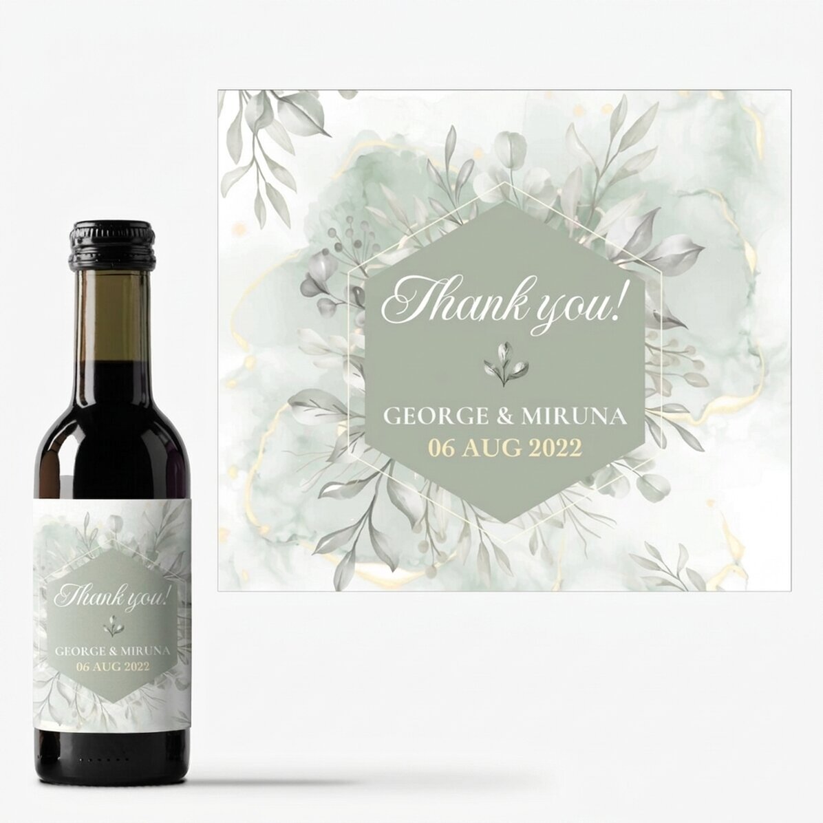 Malá lahvička vína jako osobní dárek s nápisem – Thank you!
