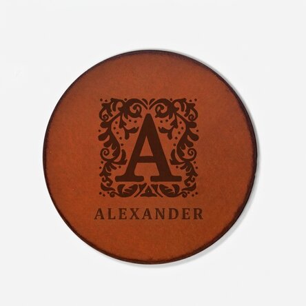 Personalised leather cup holder with monogram and name
