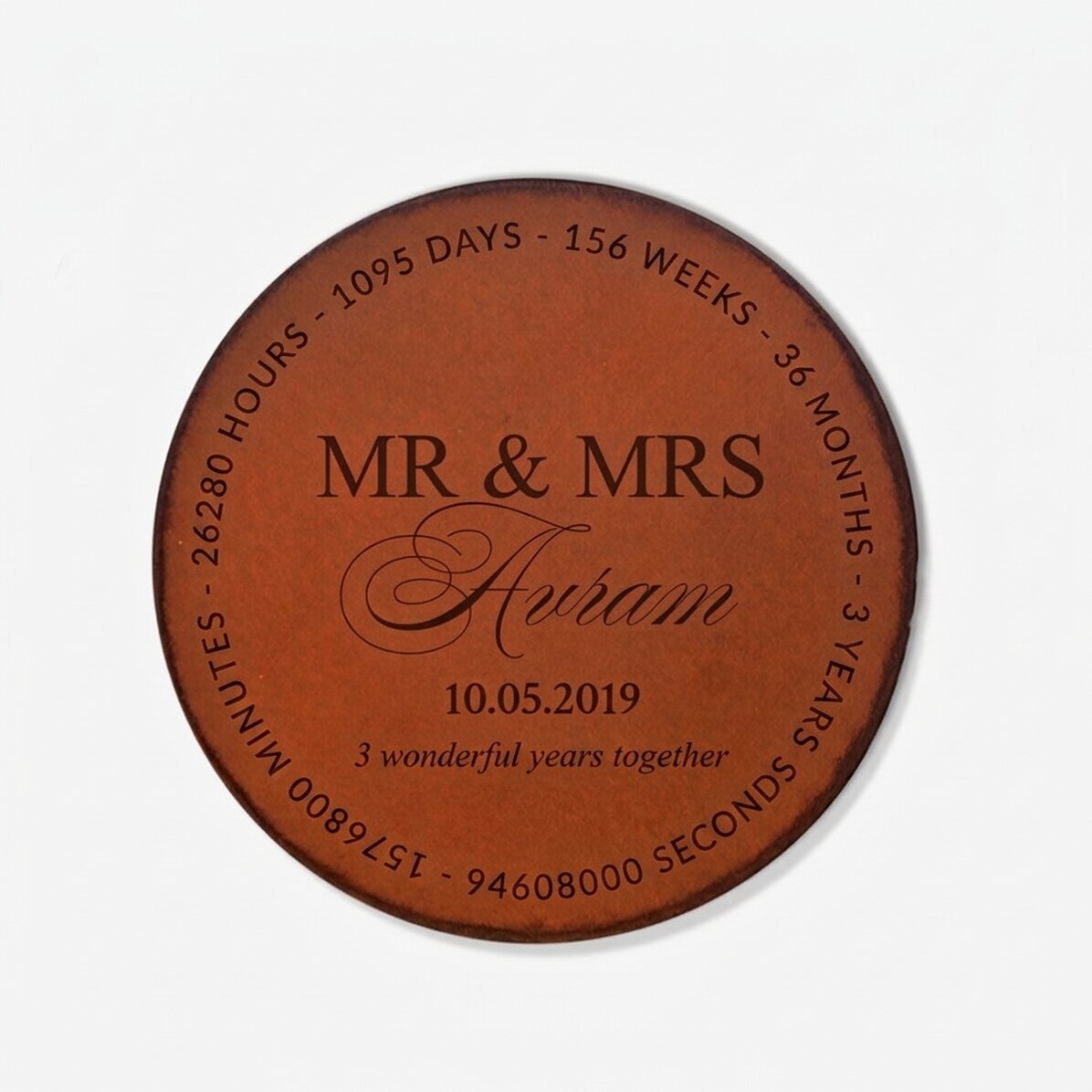 Kožený podtácek s vlastním nápisem – Mr & Mrs