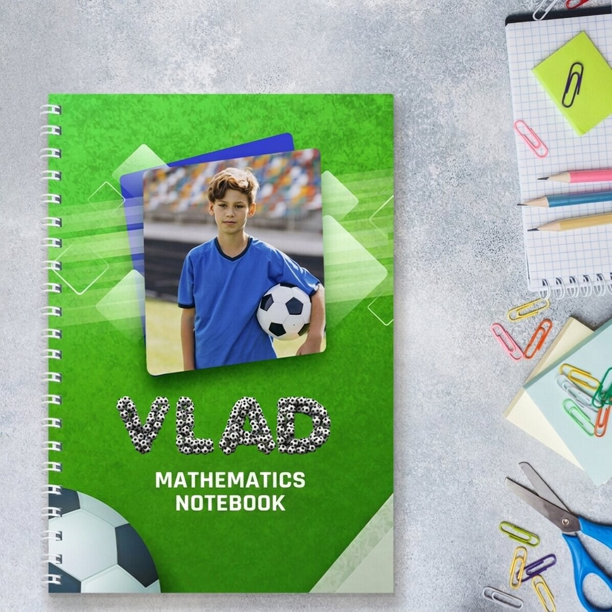 Notebook s vlastní fotografií a textem – Fotbal