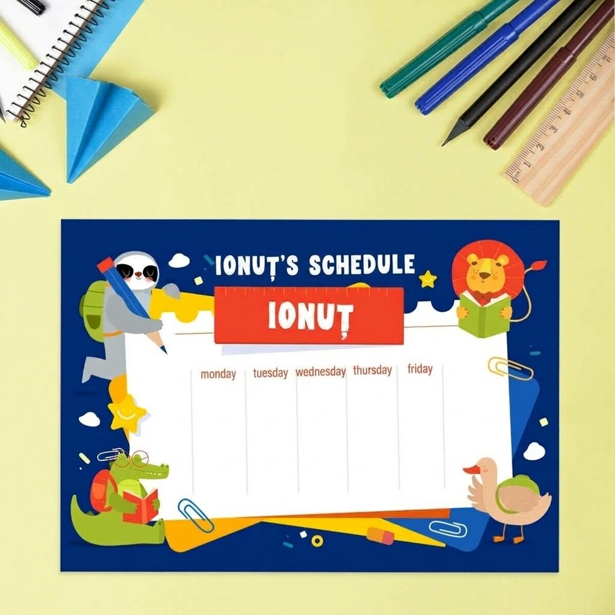 Přizpůsobený rozvrh s textem – Zvířátka