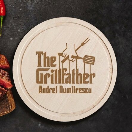 Personalised round chopping board with text - The Grillfather