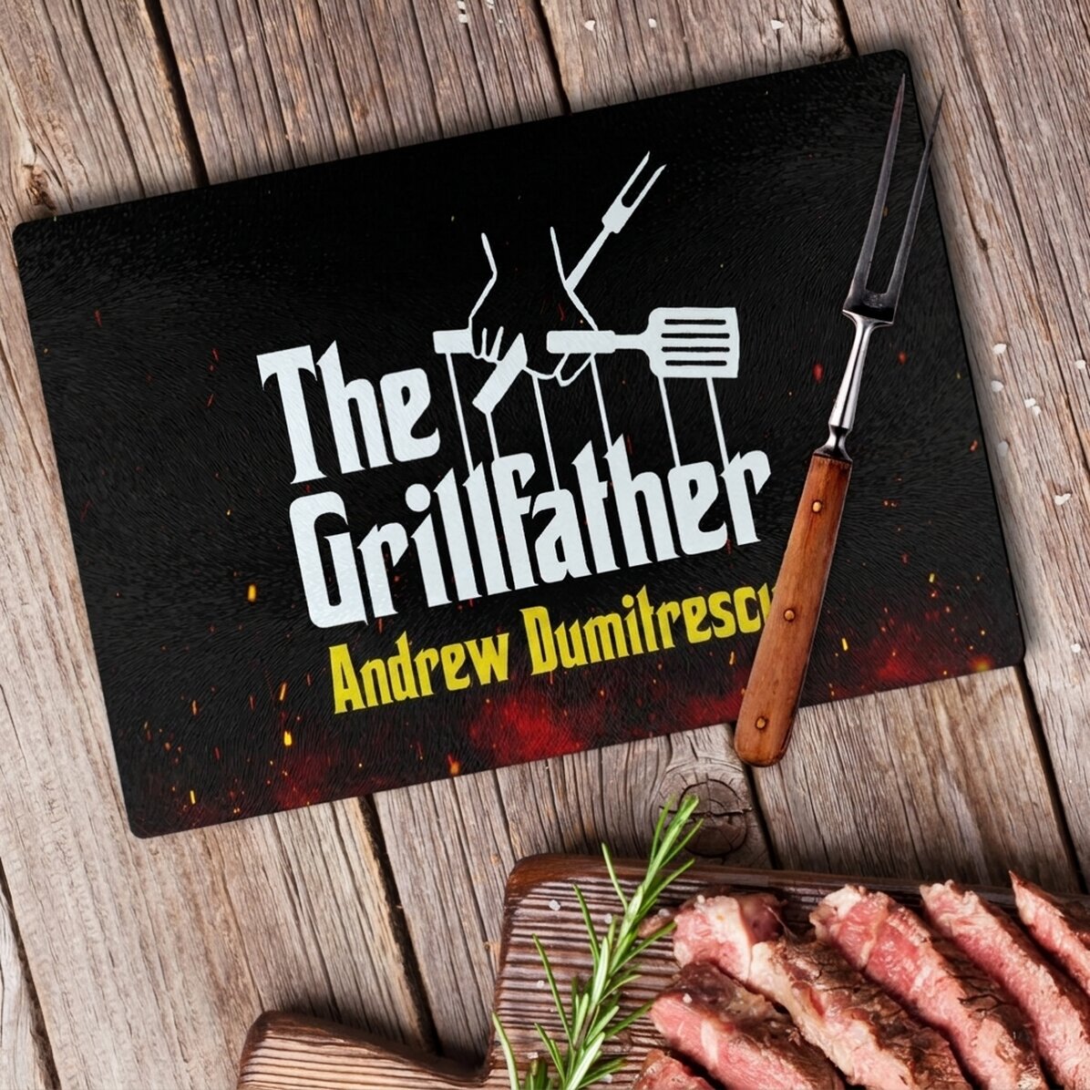 Skleněné prkénko s vlastním textem – The Grillfather