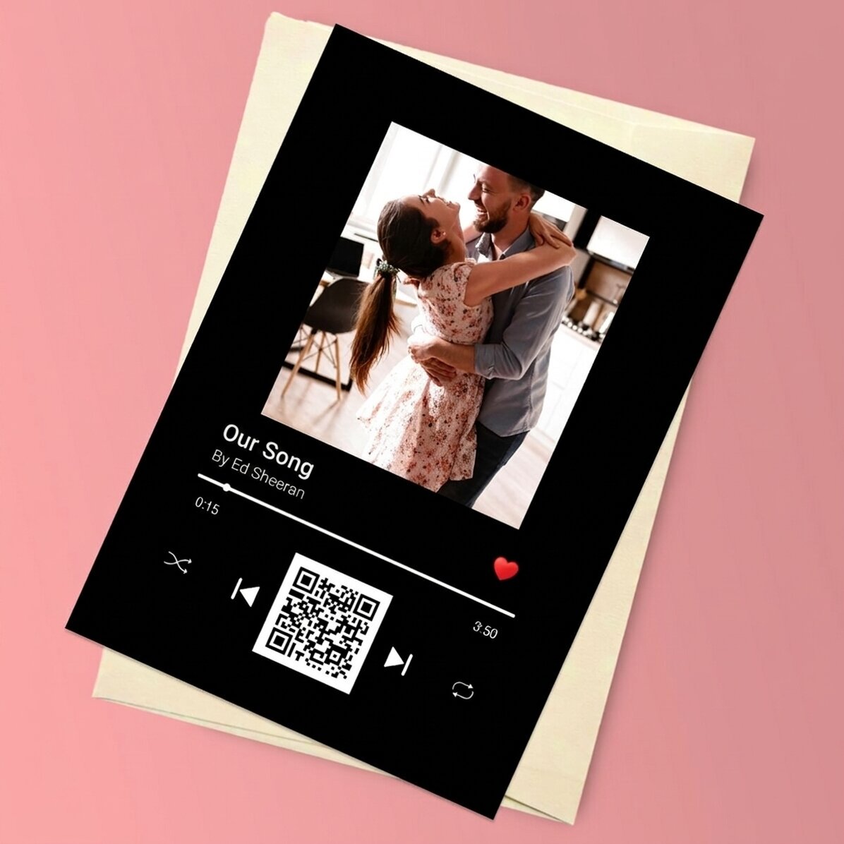 Personalizované magnetické přání s fotografií, textem a QR kódem – Naše píseň