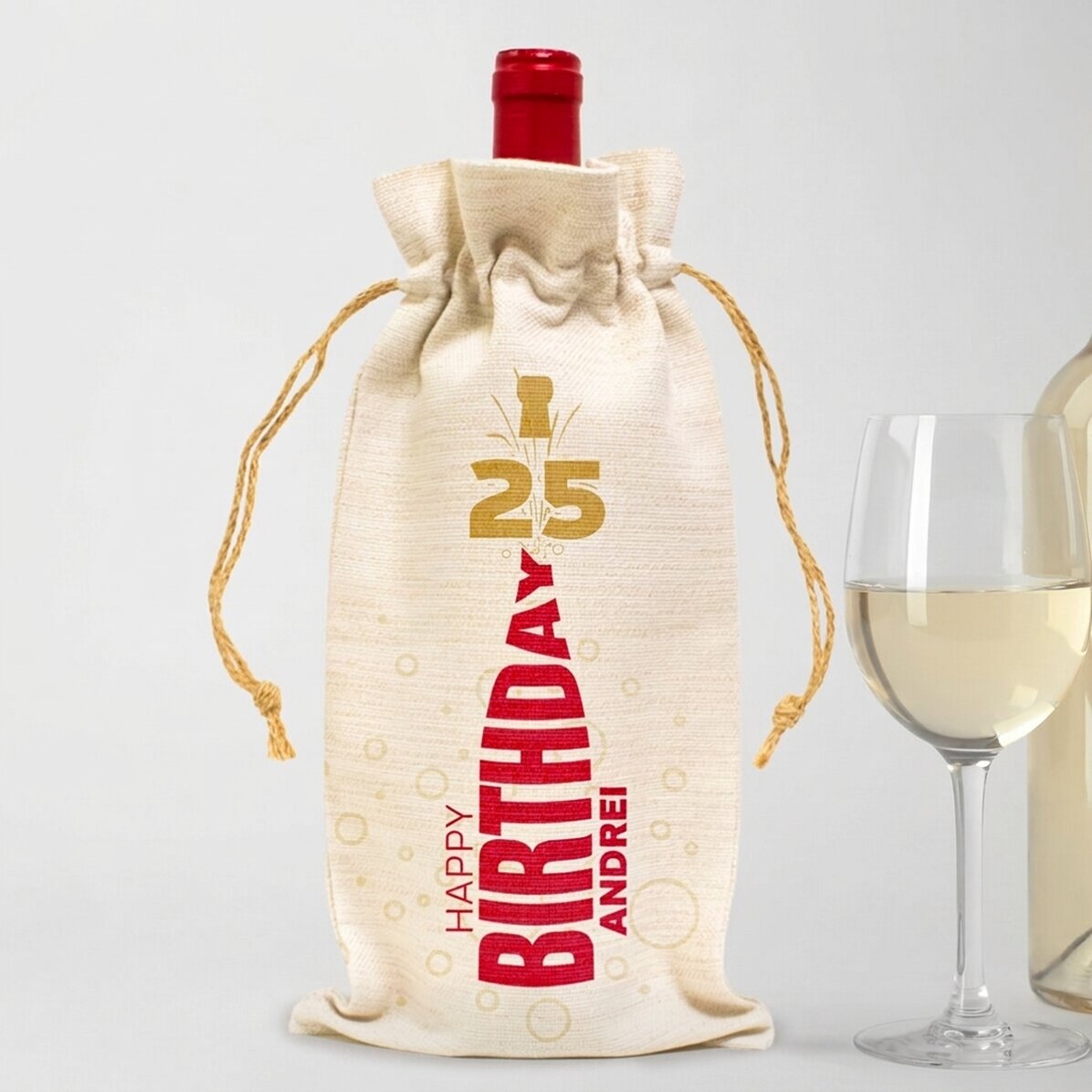 Personalizovaná taštička na láhev vína – Happy Birthday