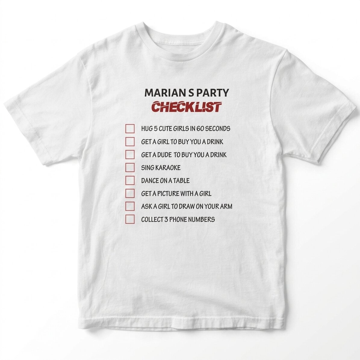 Tričko s vlastním textem – Checklist