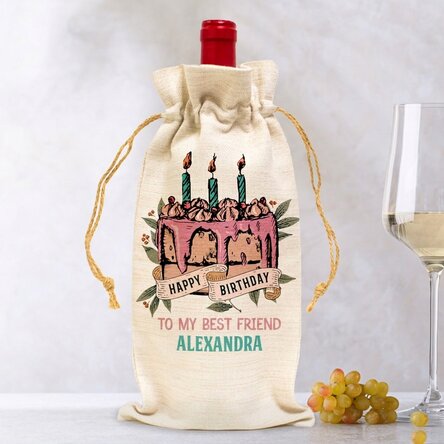 Personalizovaná taštička na láhev vína – Happy Birthday Retro