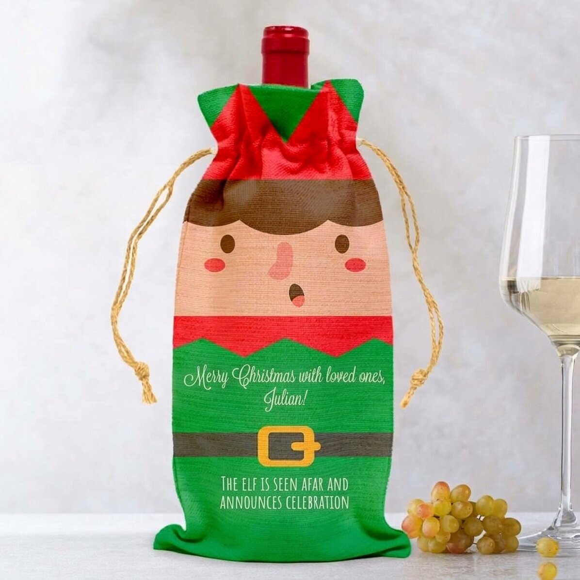 Personalizovaná taštička na láhev vína – Elf