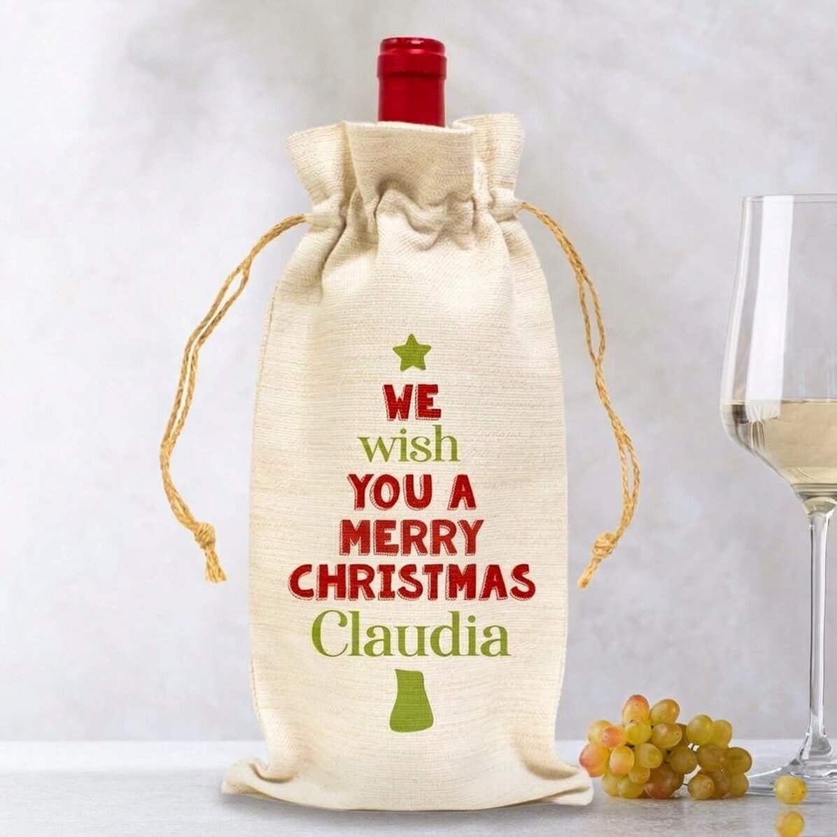 Personalizovaná taštička na láhev vína – We wish you a Merry Christmas