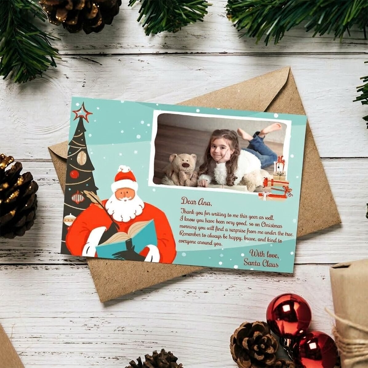 Personalizovaná magnetická pohlednice s fotografií a vzkazem – Dopis od Santa Clause