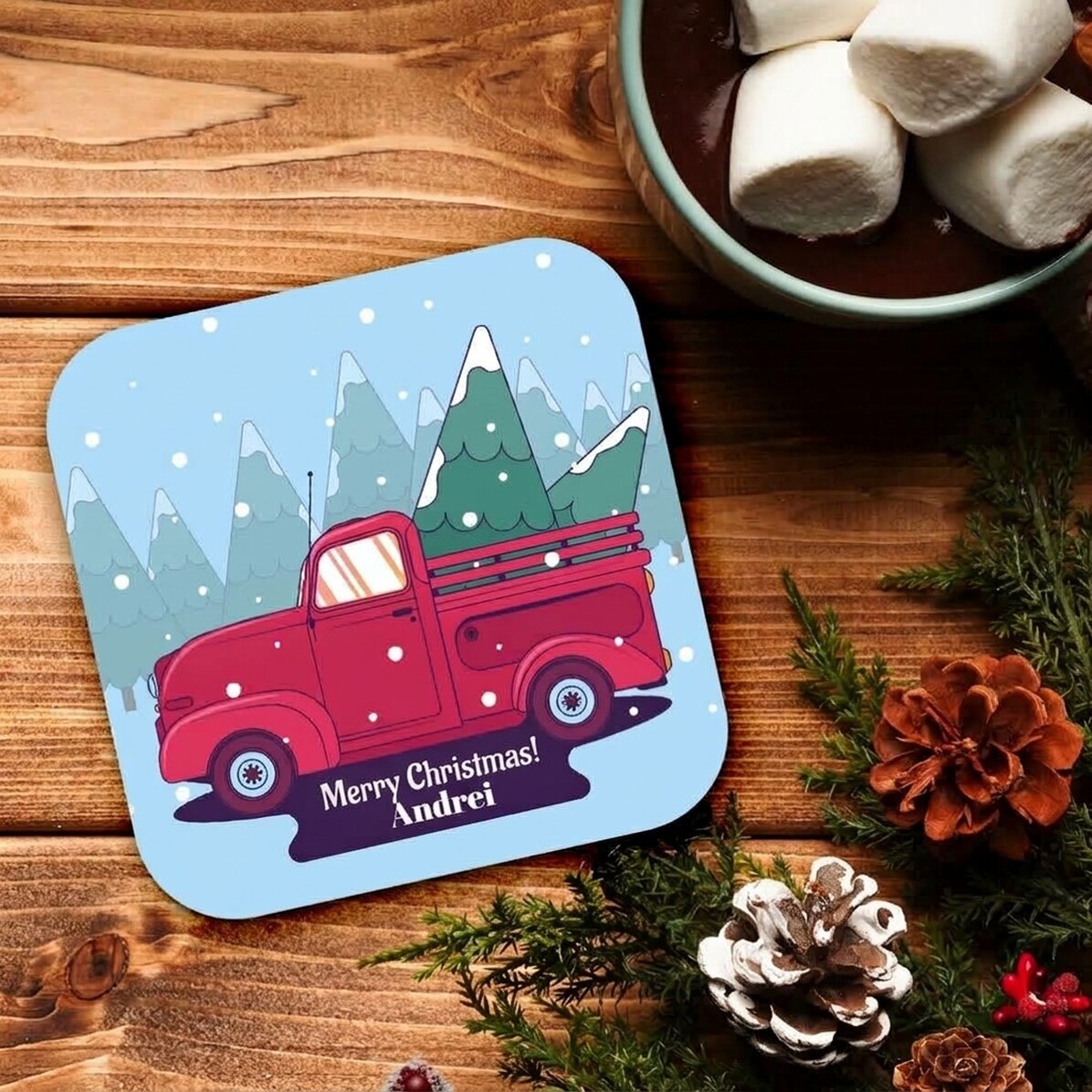 Personalizovaný podtácek s nápisem – Vánoční auto
