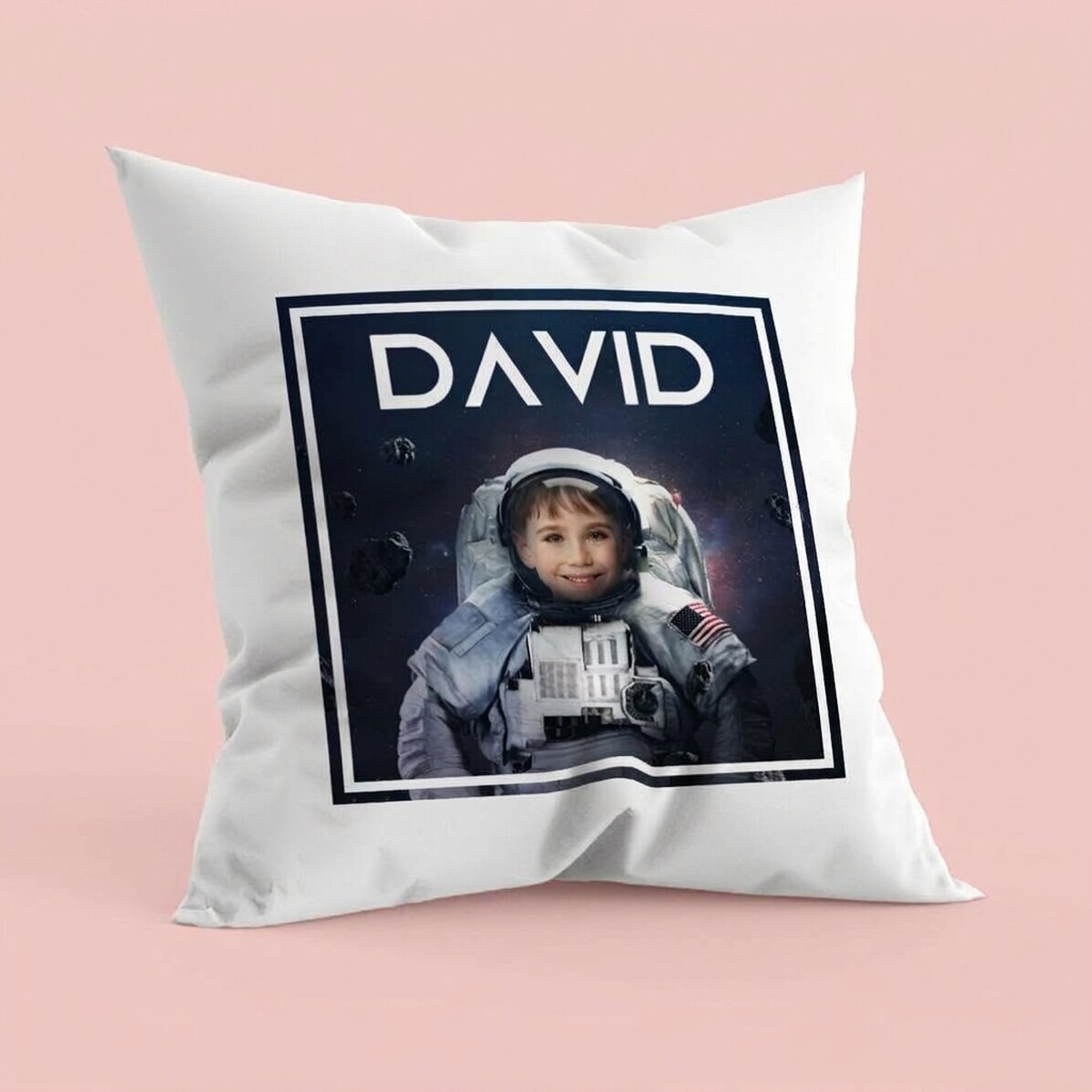 Personalizovaný polštář s fotkou a jménem – Astronaut