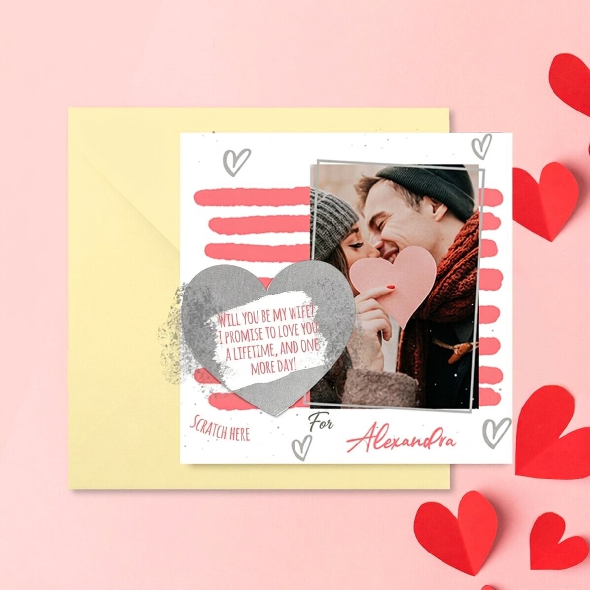 Personalizovaná stírací karta s vzkazem a fotografií – Love