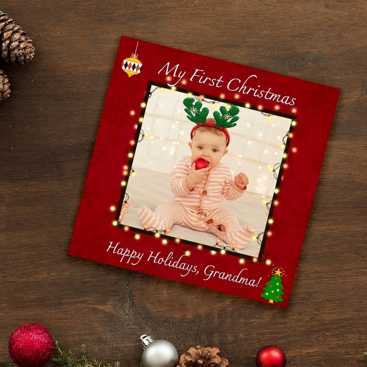 Magnet 10x10 s vlastní fotografií a textem – Moje první Vánoce