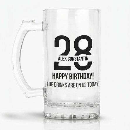 Personalised beer mug with text for anniversary
