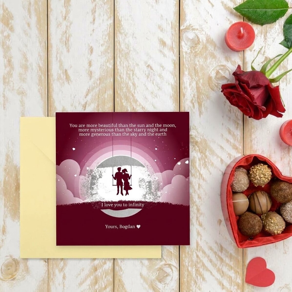 Personalizovaná stírací karta s vzkazem – Noční krajina k Valentýnu