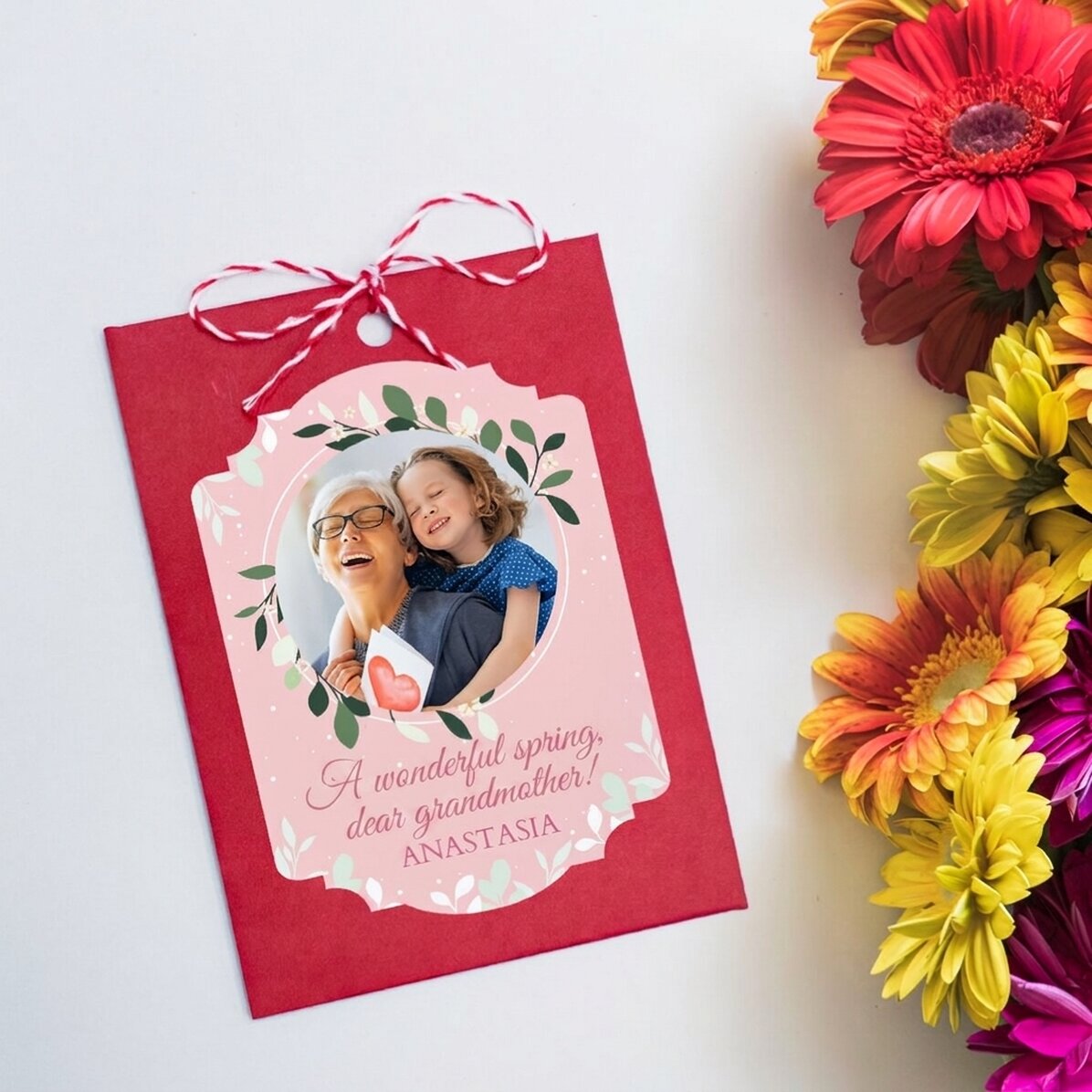 Zasaditelný martisor s vlastní fotografií a vzkazem pro babičku