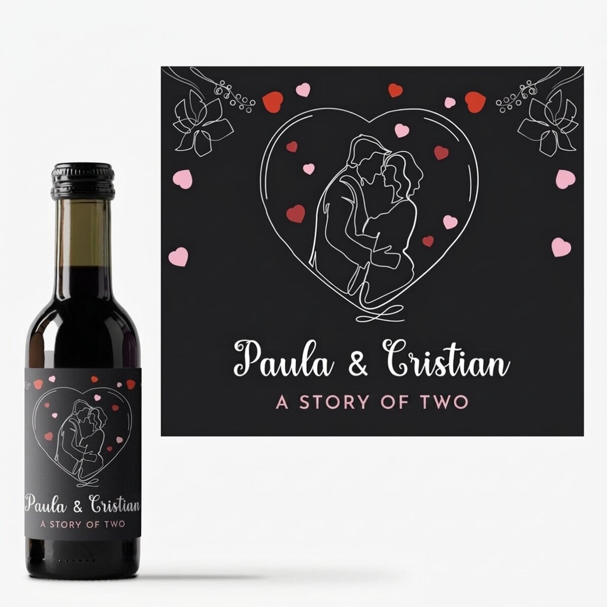 Mini lahvička vína s vašimi jmény – Příběh pro dva