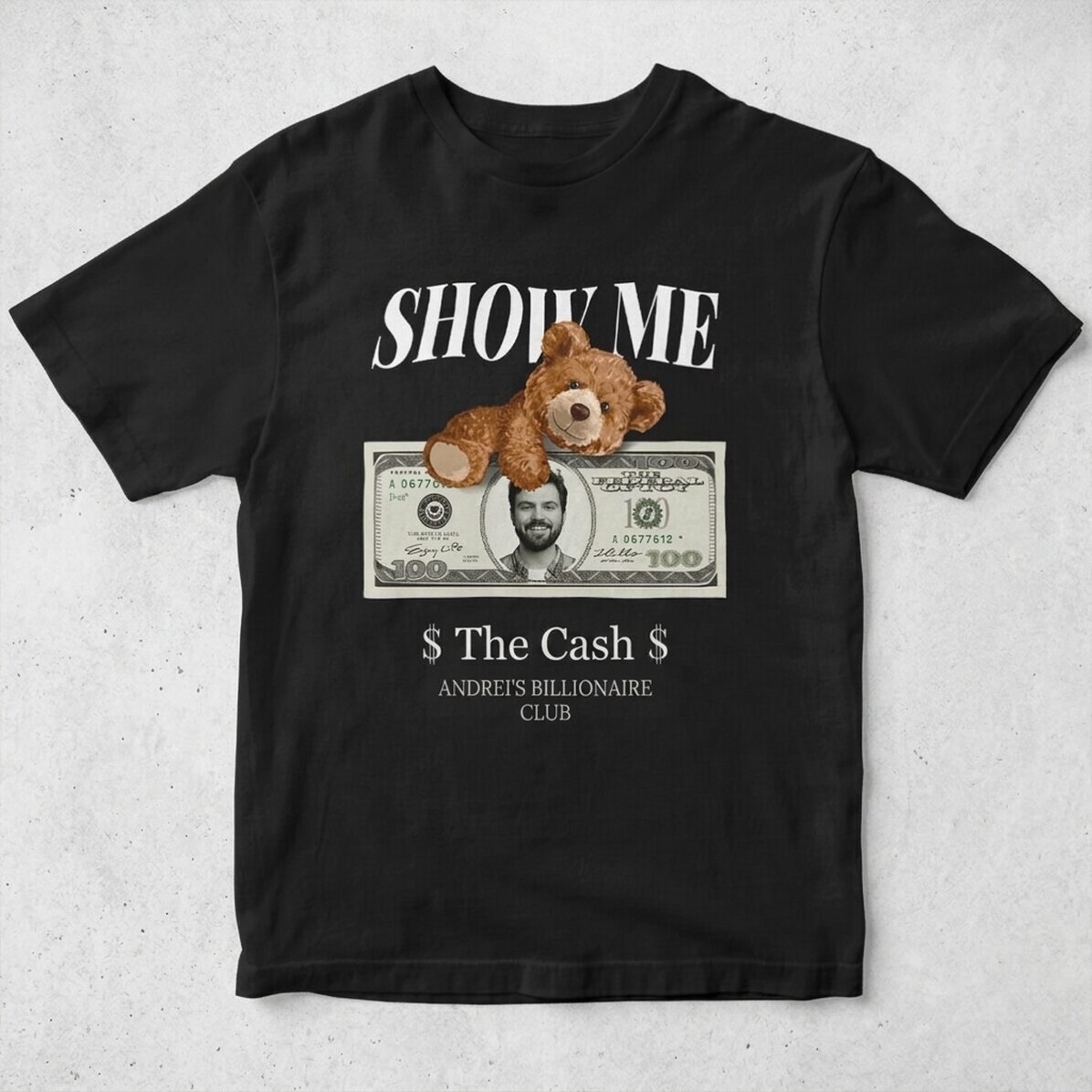 Bavlněné tričko s vlastní fotografií a textem – Show me the money