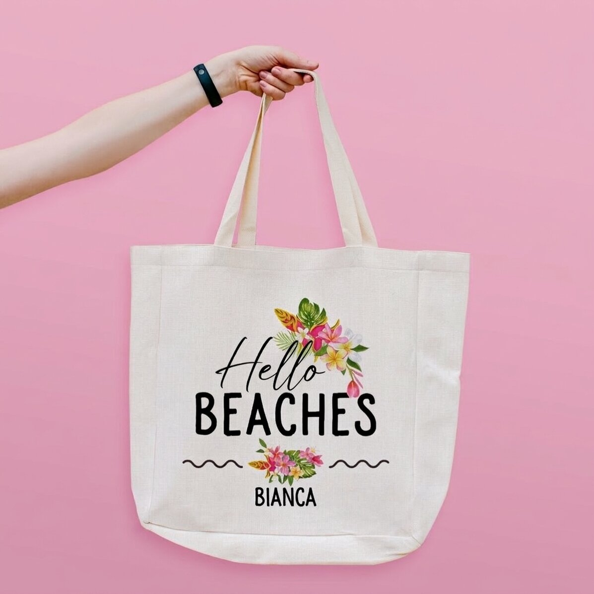 Personalised beach bag with text - Hola Beaches