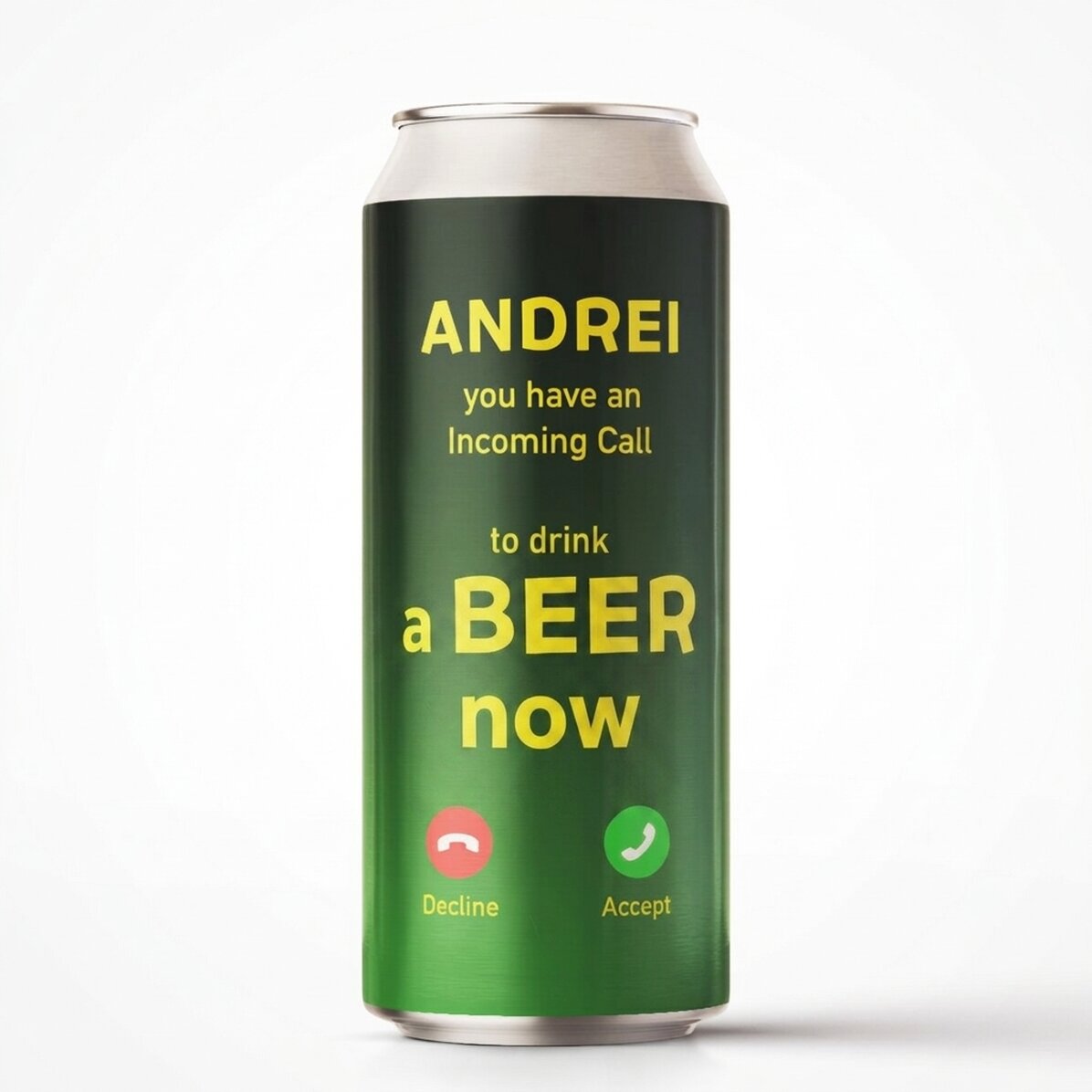 Pivo v plechovce s vlastním textem – Příchozí hovor