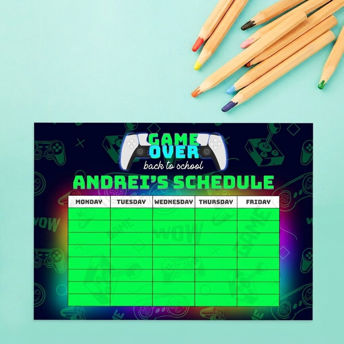 Přizpůsobený rozvrh s textem – Game over