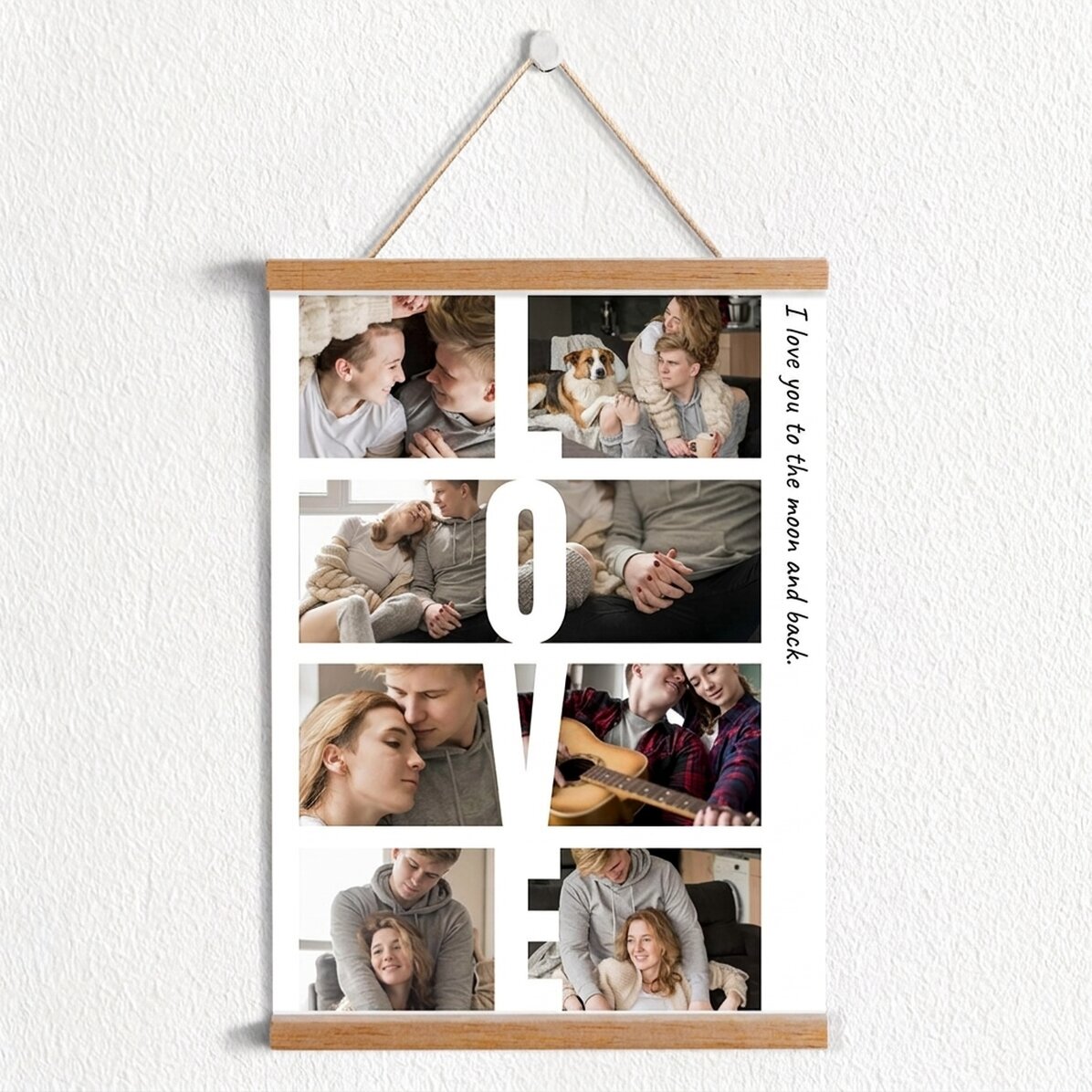 Plakát s háčky na sušení prádla, personalizovaný textem a 8 fotografiemi – LOVE