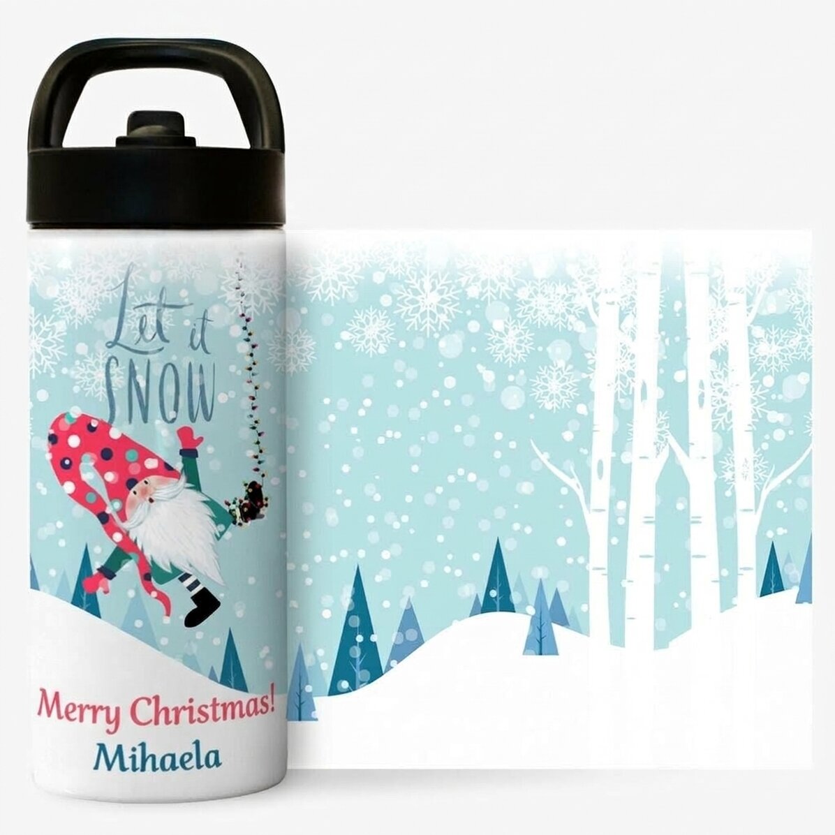 Termoska s rukojetí a brčkem s vlastním nápisem – Let it snow