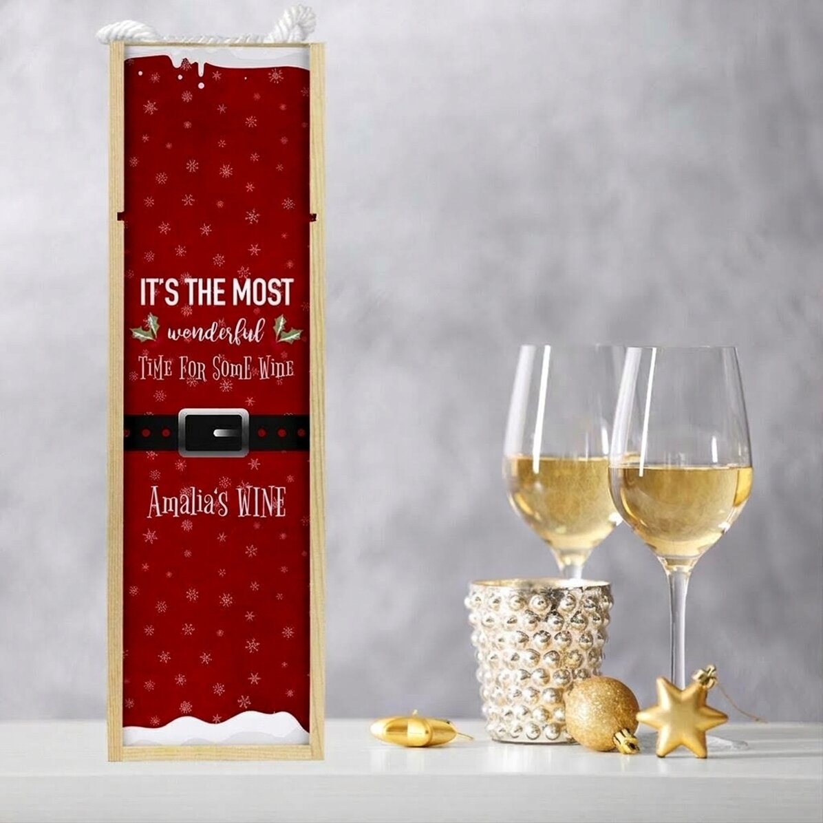 Personalizovaná krabička na víno s vánočním nápisem – Most wonderful time