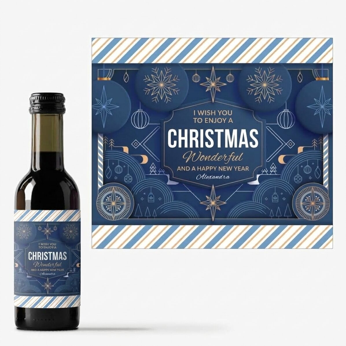 Malá lahvička vína s vlastním textem – Blue Christmas