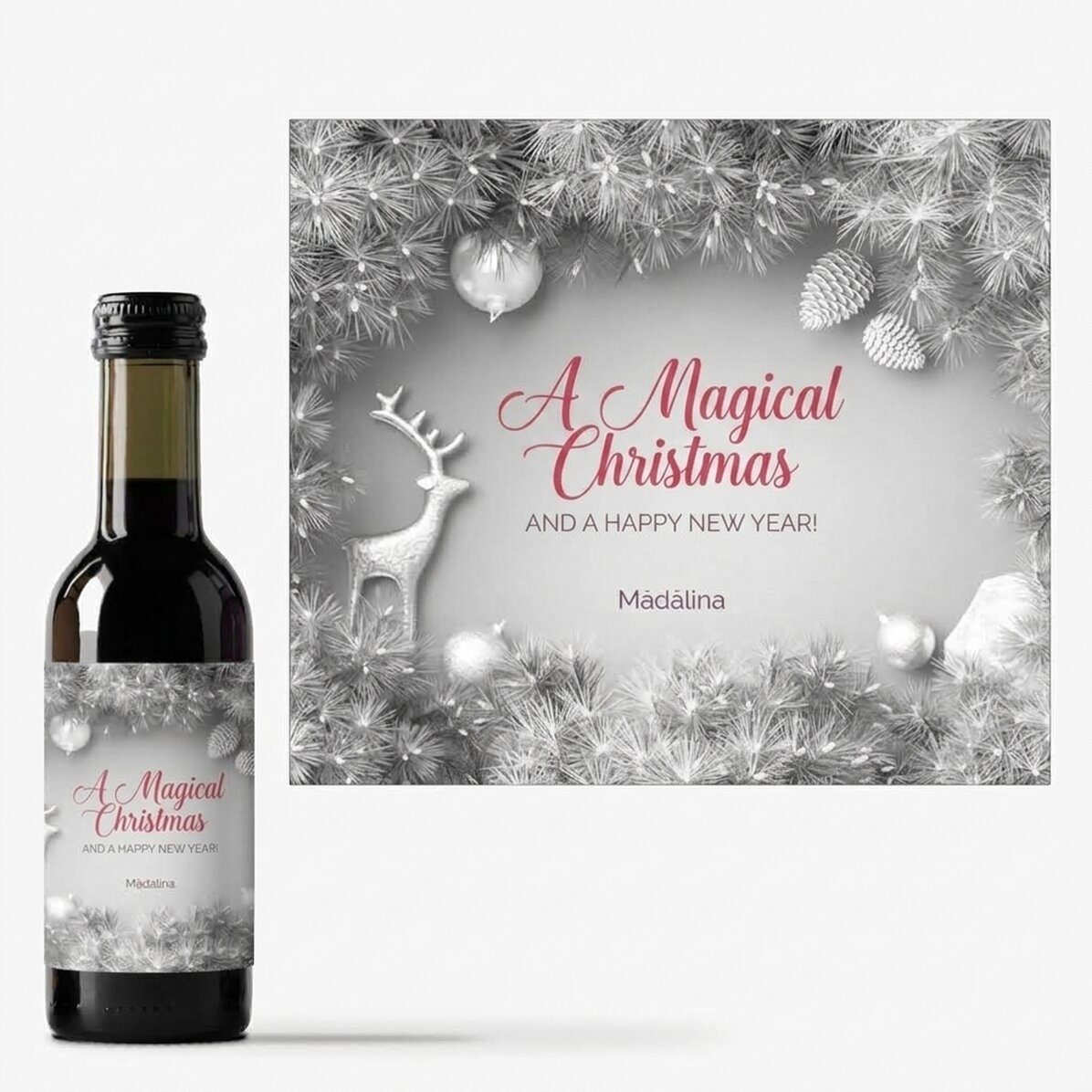 Malá lahvička vína s vlastním textem – Silver Christmas