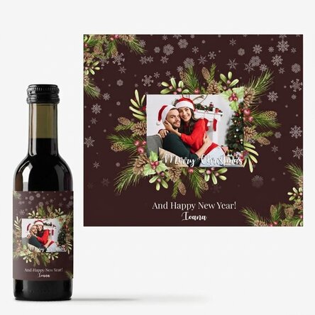 Mini wine bottle personalised with photo and text - Christmas decorations