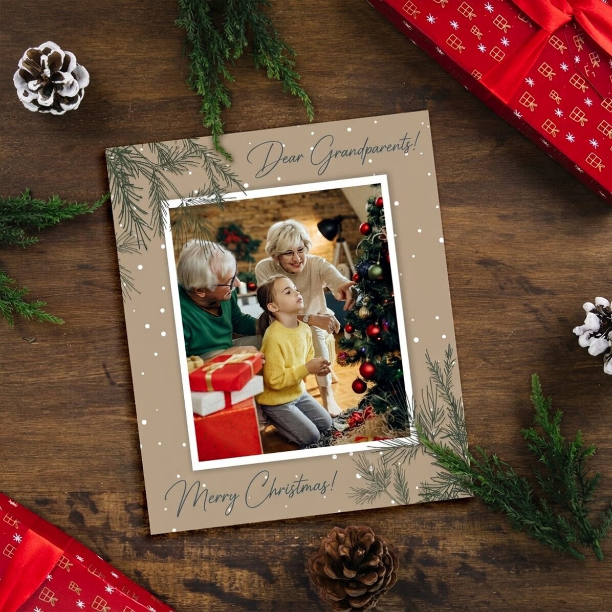 Personalizovaná fotografie o rozměrech 10 × 12 cm s textem a fotografií – Jedličky
