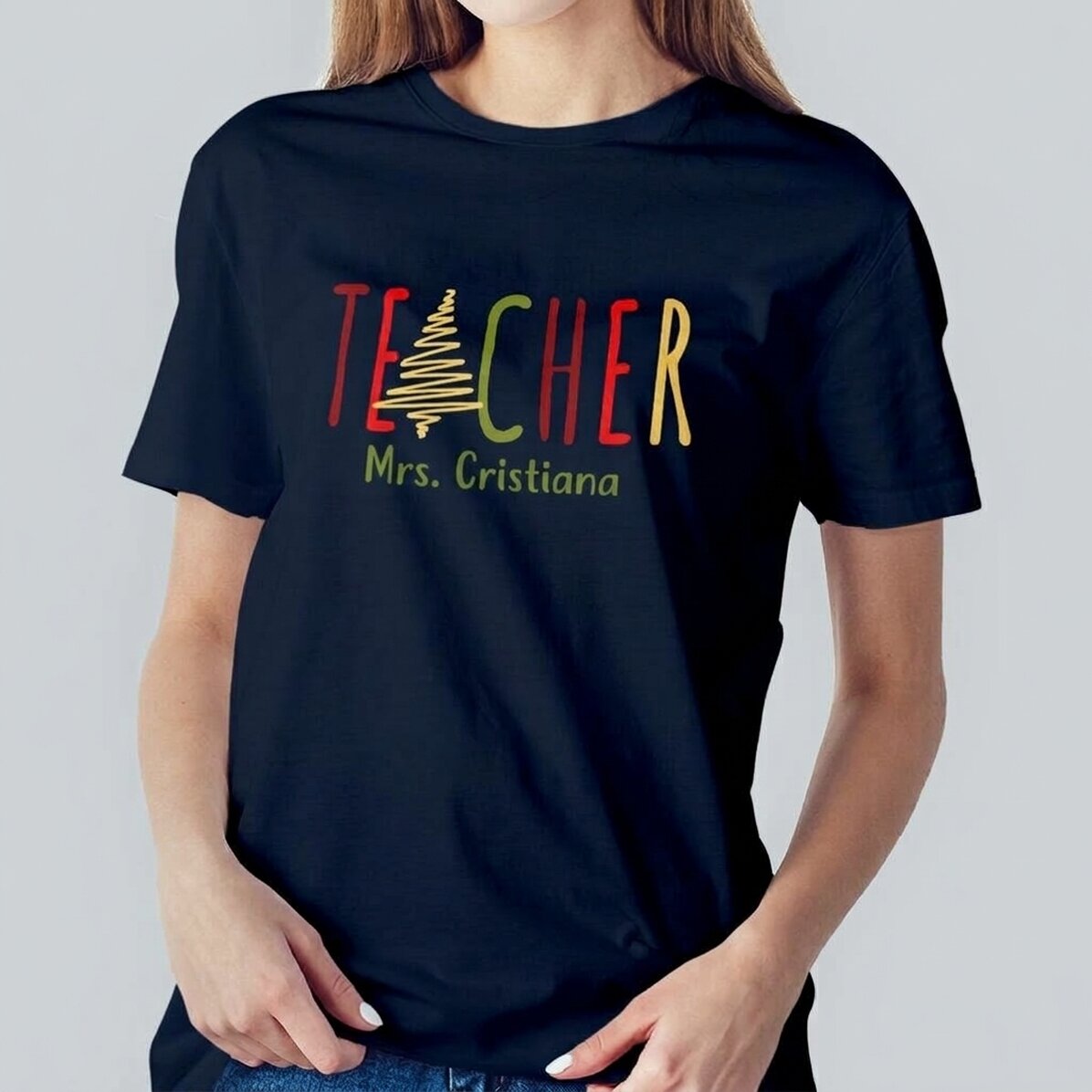 Bavlněné tričko s vlastním jménem – Christmas Teacher