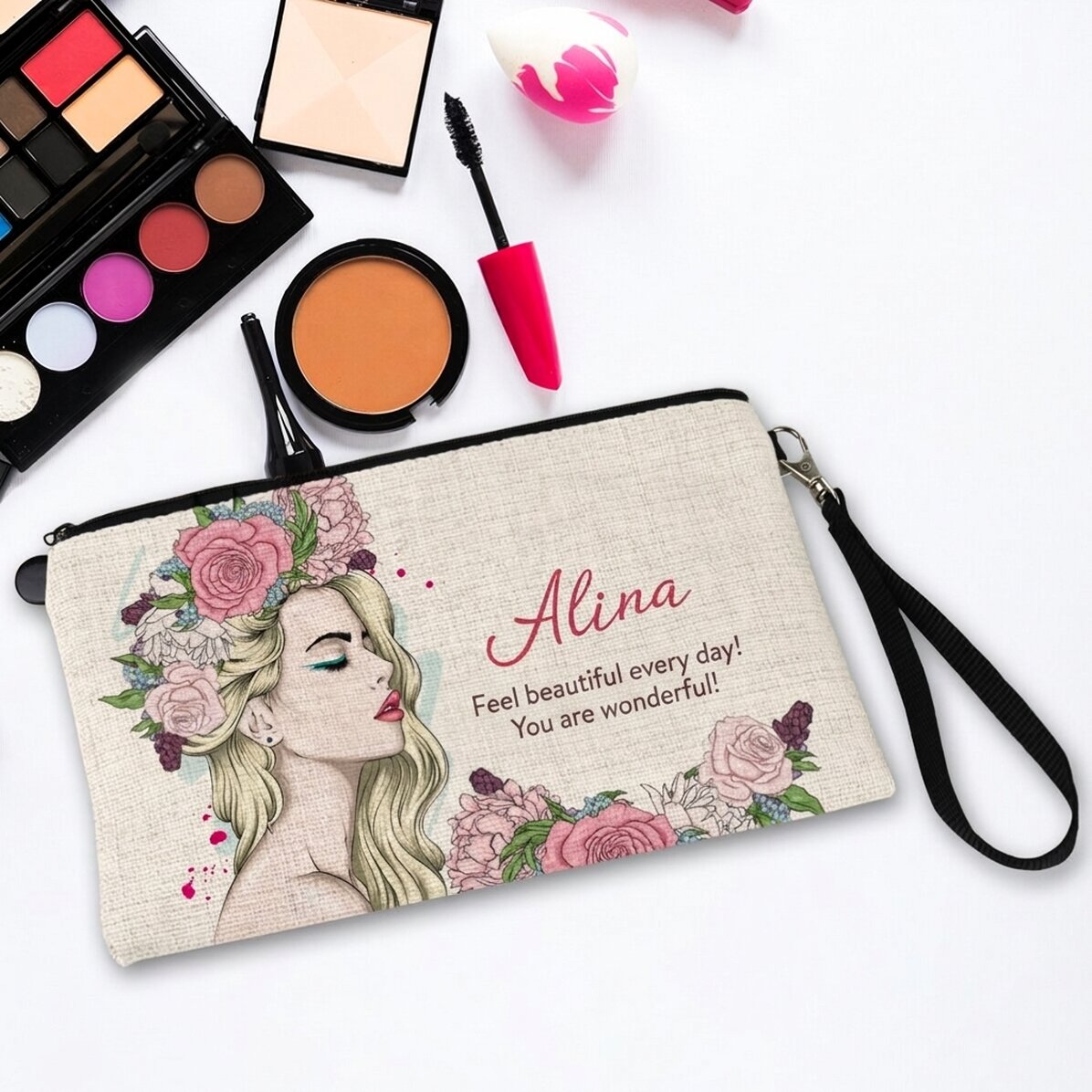 Personalizovaná sada na líčení s nápisem – Floral beauty