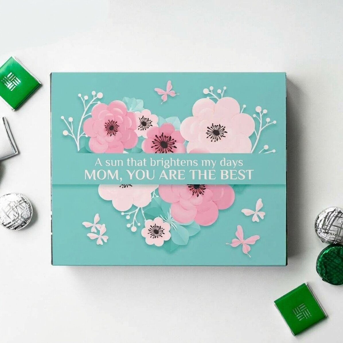 Krabička bonbónů s vlastním textem – Flower heart