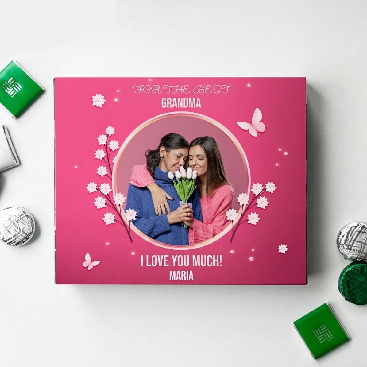 Krabička bonbónů s vlastní fotografií a textem – Happy spring