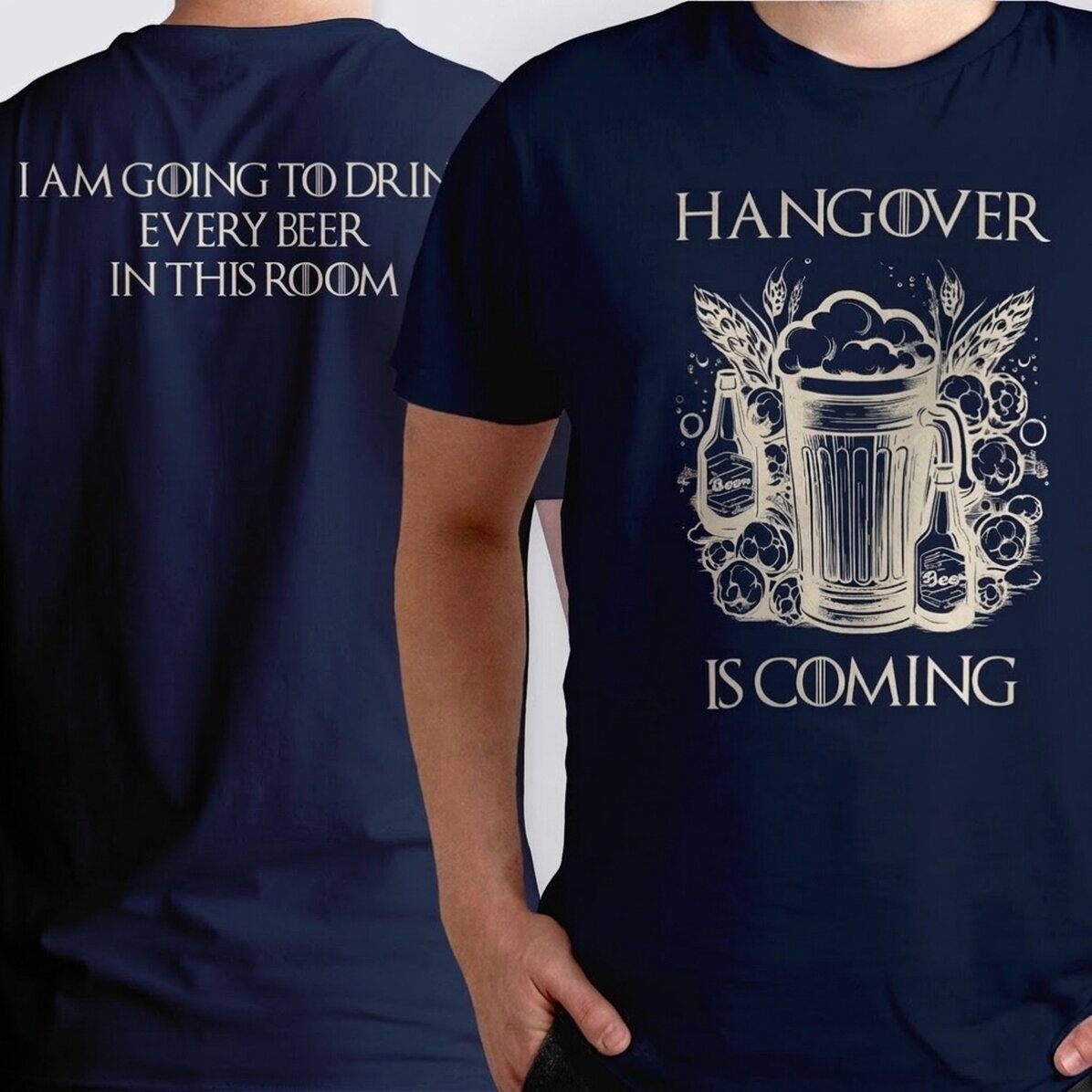 Bavlněné tričko s potiskem na přední i zadní straně – Hangover is coming
