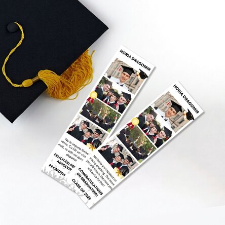 Personalizovaná záložka se 4 fotografiemi a textem – Promoce