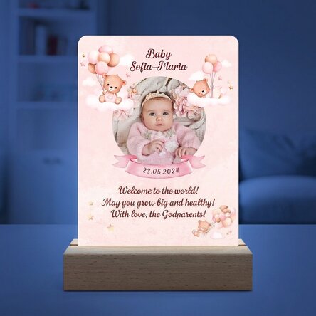 Personalizovaná LED noční lampička s fotografií a textem – Baby Girl