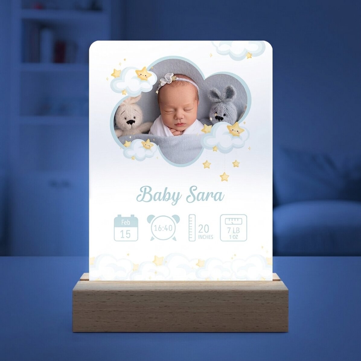 Personalizovaná LED noční lampička s fotografií a textem – Baby
