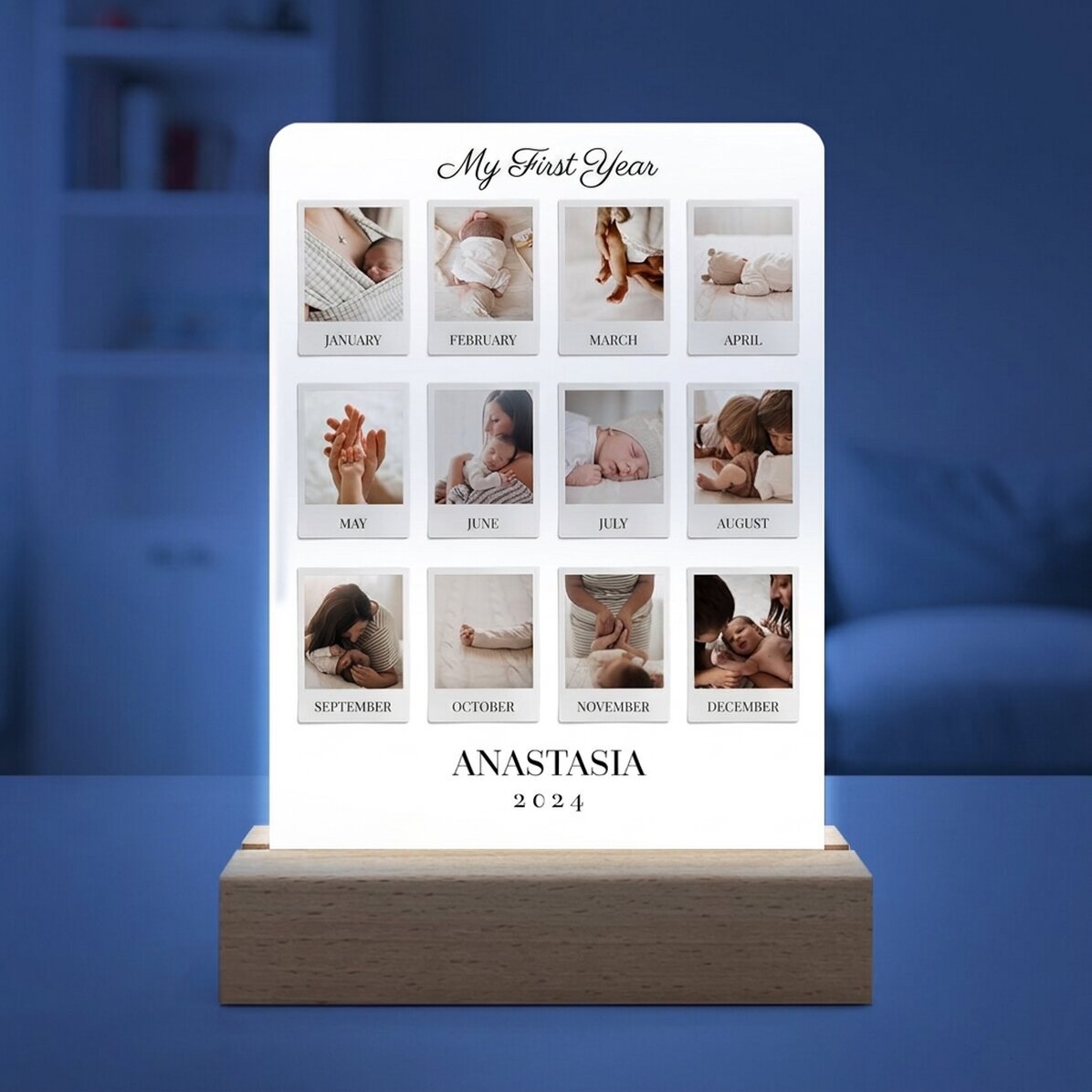 Personalizovaná LED noční lampička s 12 fotografiemi – My First Year