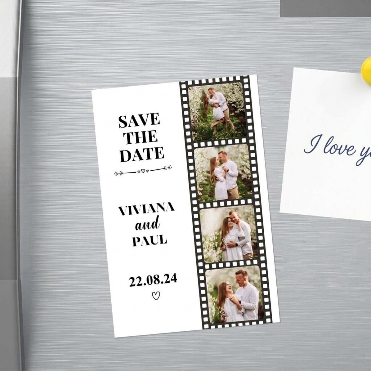 Personalizovaná magnetka 10 × 15 cm se 4 fotografiemi a textem – Save the date